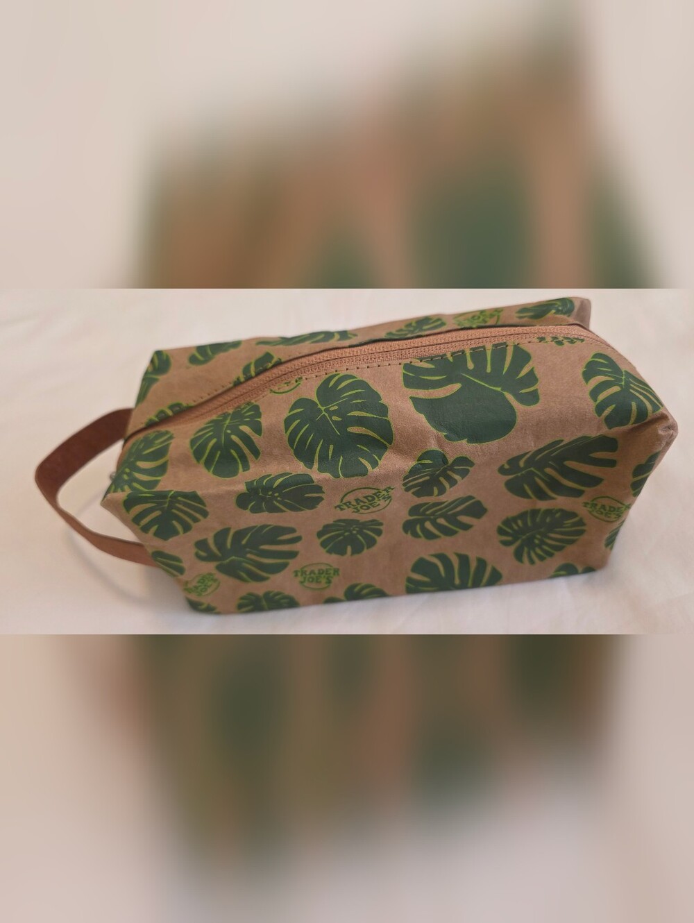 Trader Joe's Monstera Leaves Dopp Kit Washable Paper Zipper Pouch Travel Bag